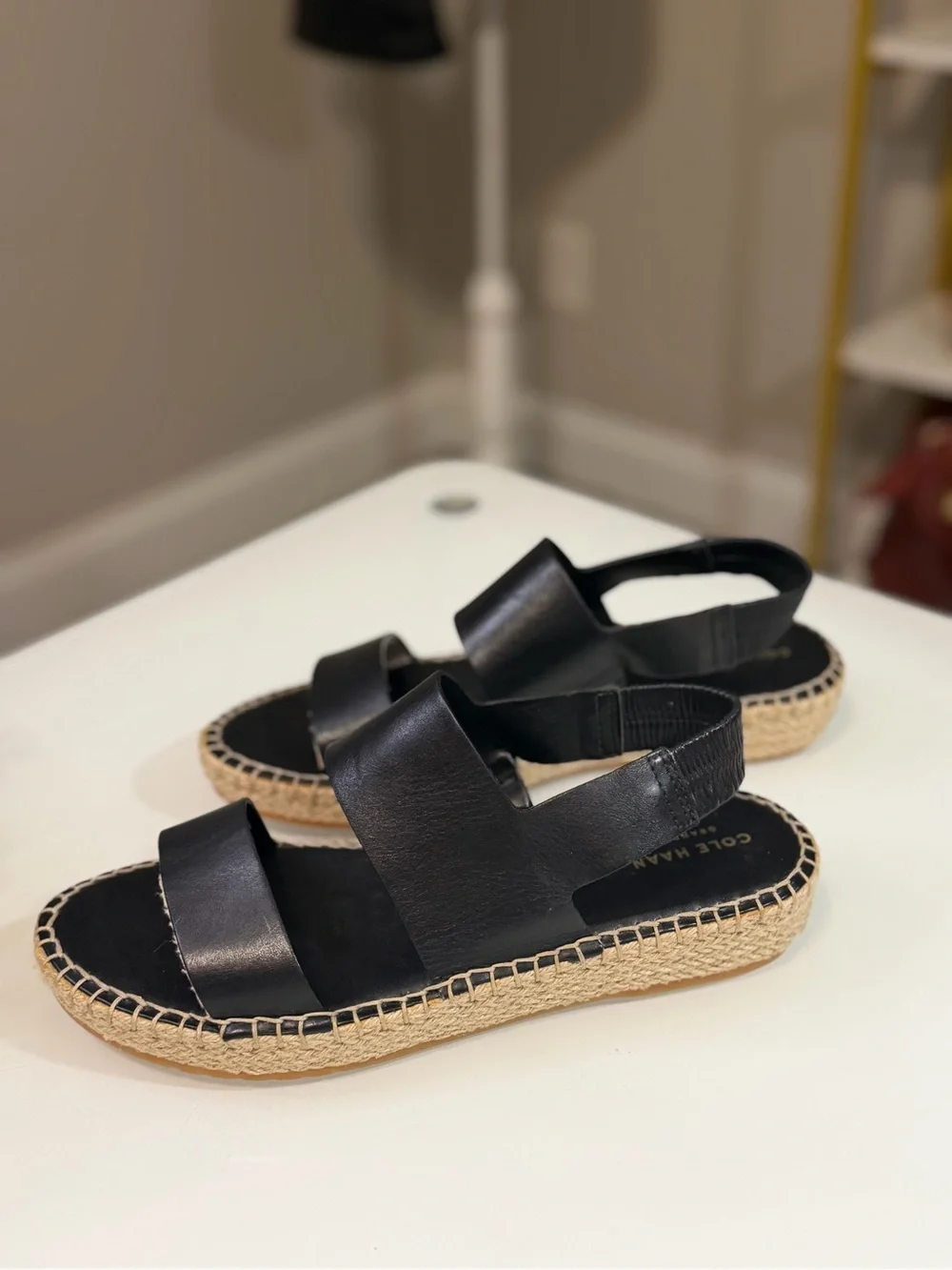 Cole Haan Cloudfeel Tilden Espadrille Sandals Black Leather Size 8